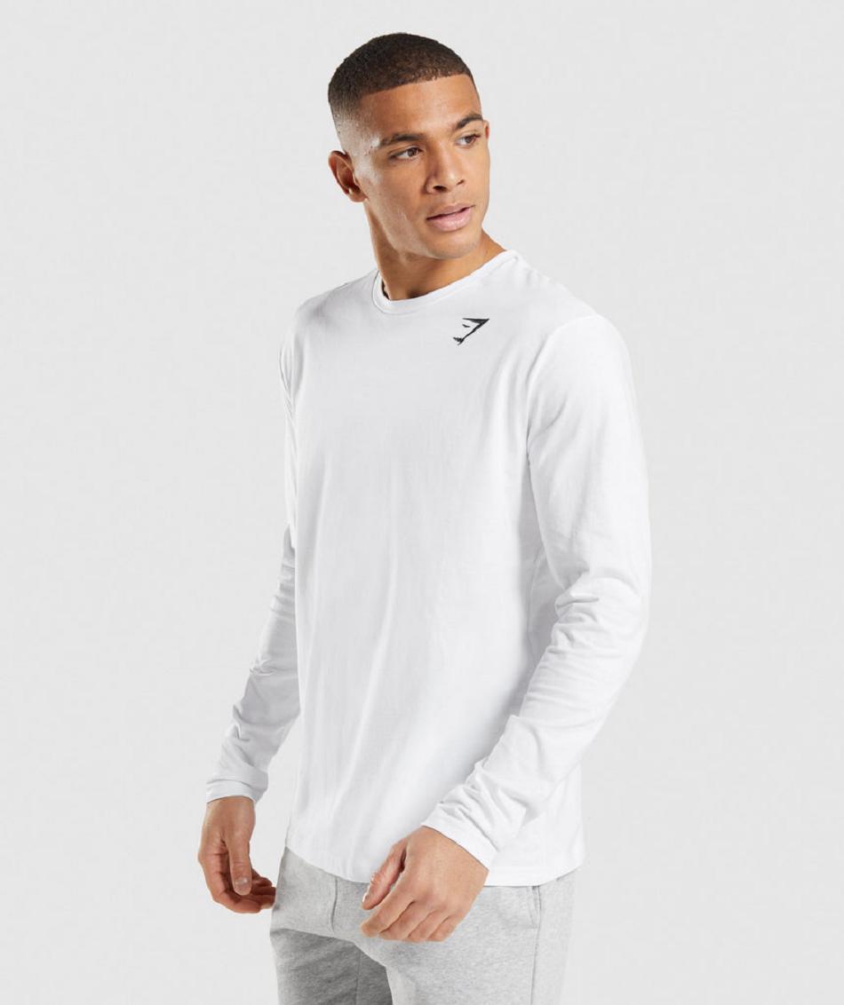 Long Sleeve Gymshark Crest Hombre Blancas | CO 3466XYU